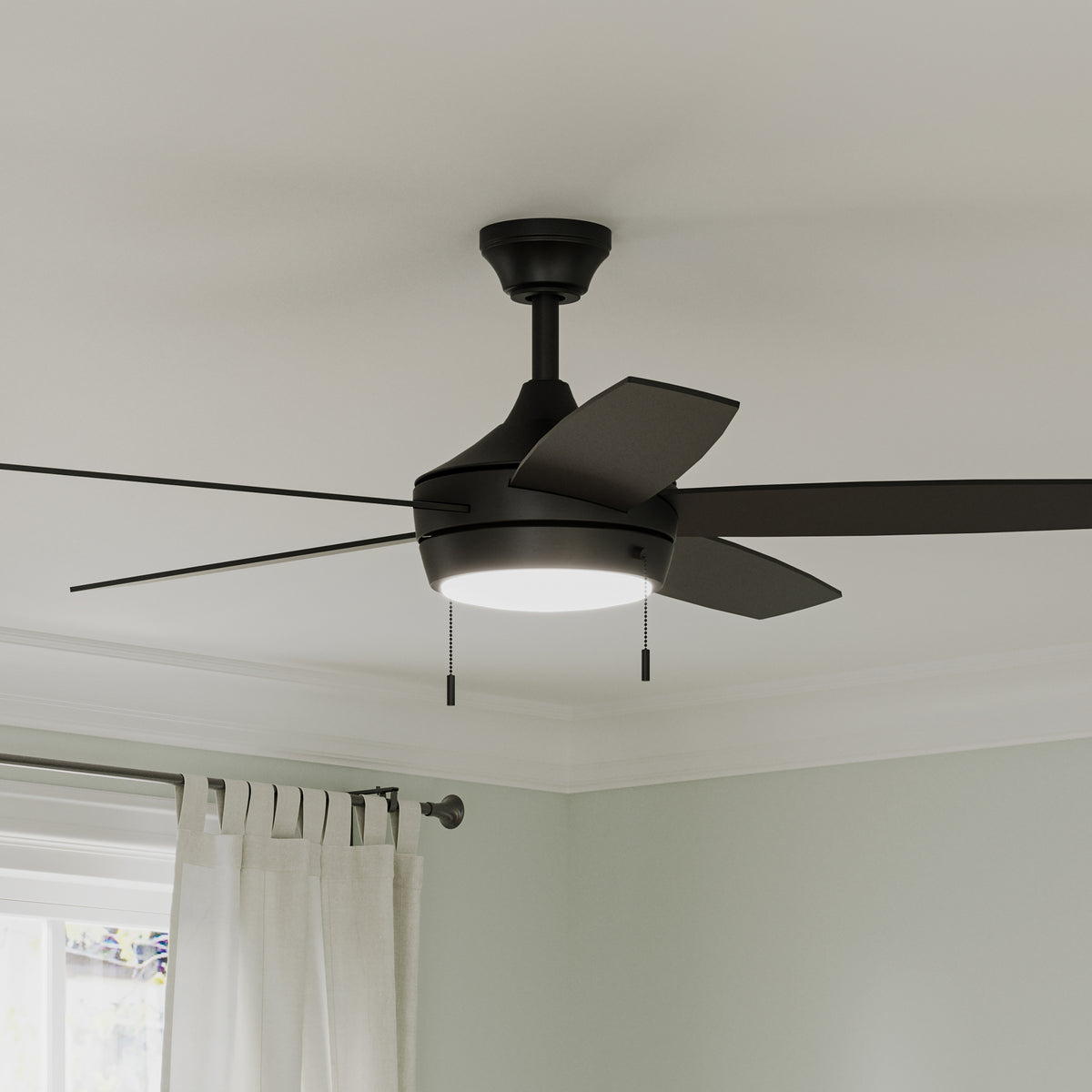 Nolyn P250125-31M-30 ceiling fan with light fixture on a white ceiling 