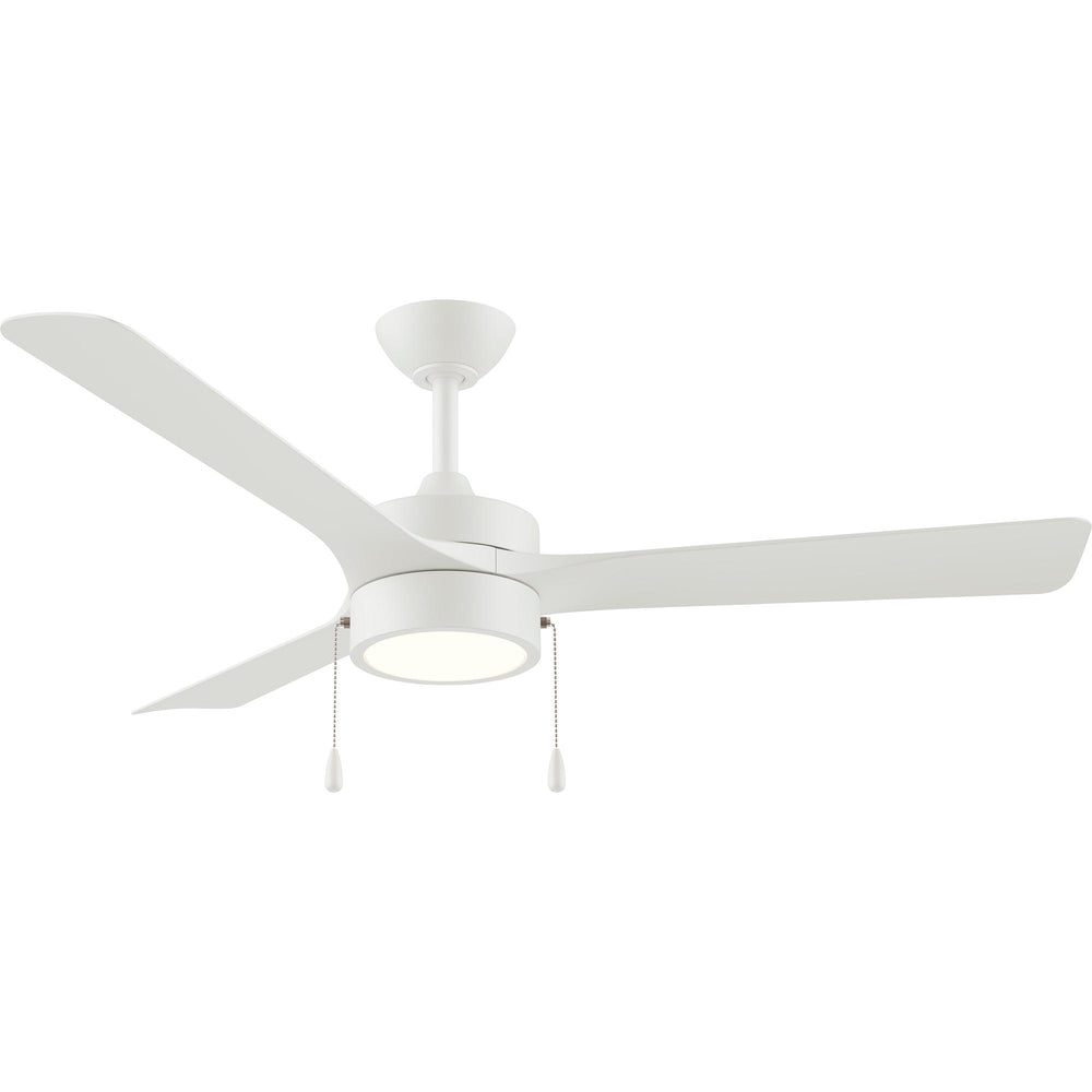 P250122-28M-30 ceiling fan with matte white finish with light on a white background ::Matte White