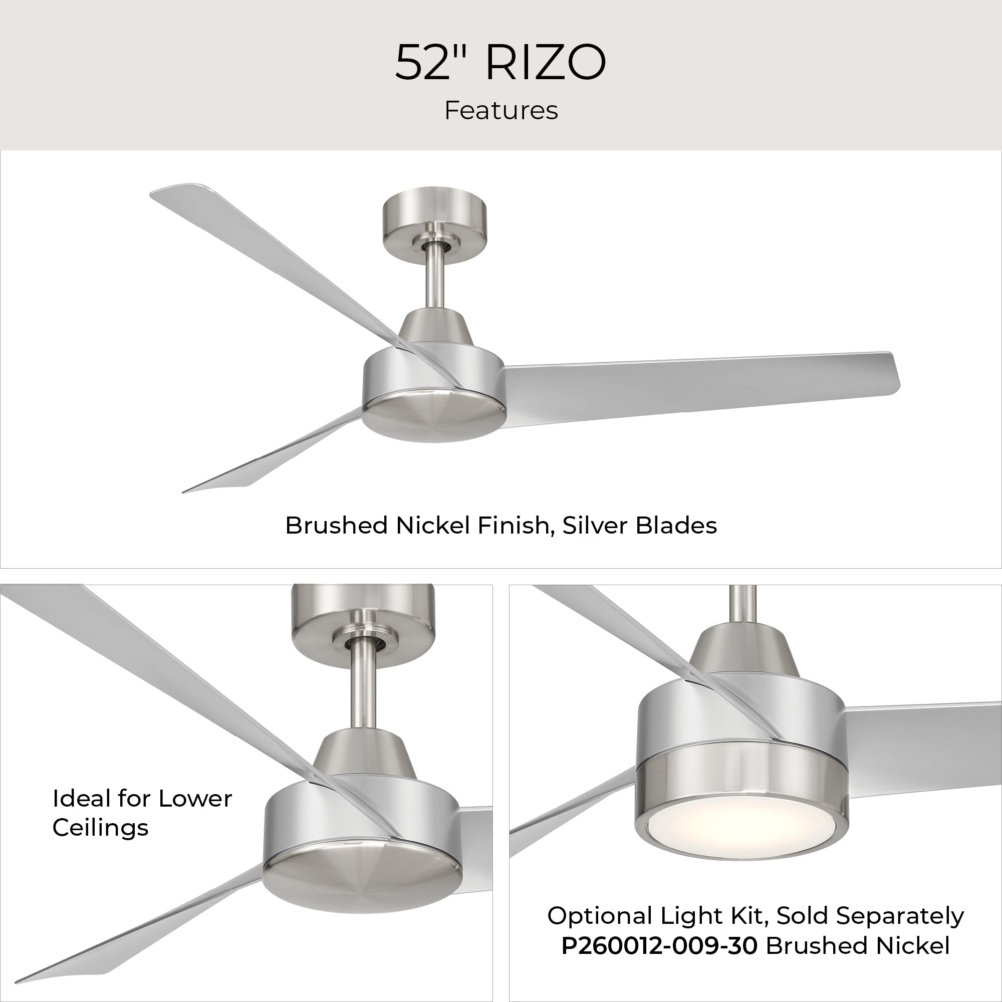 Rizo Collection 52-in. Three Blade Modern Ceiling Fan – Progress