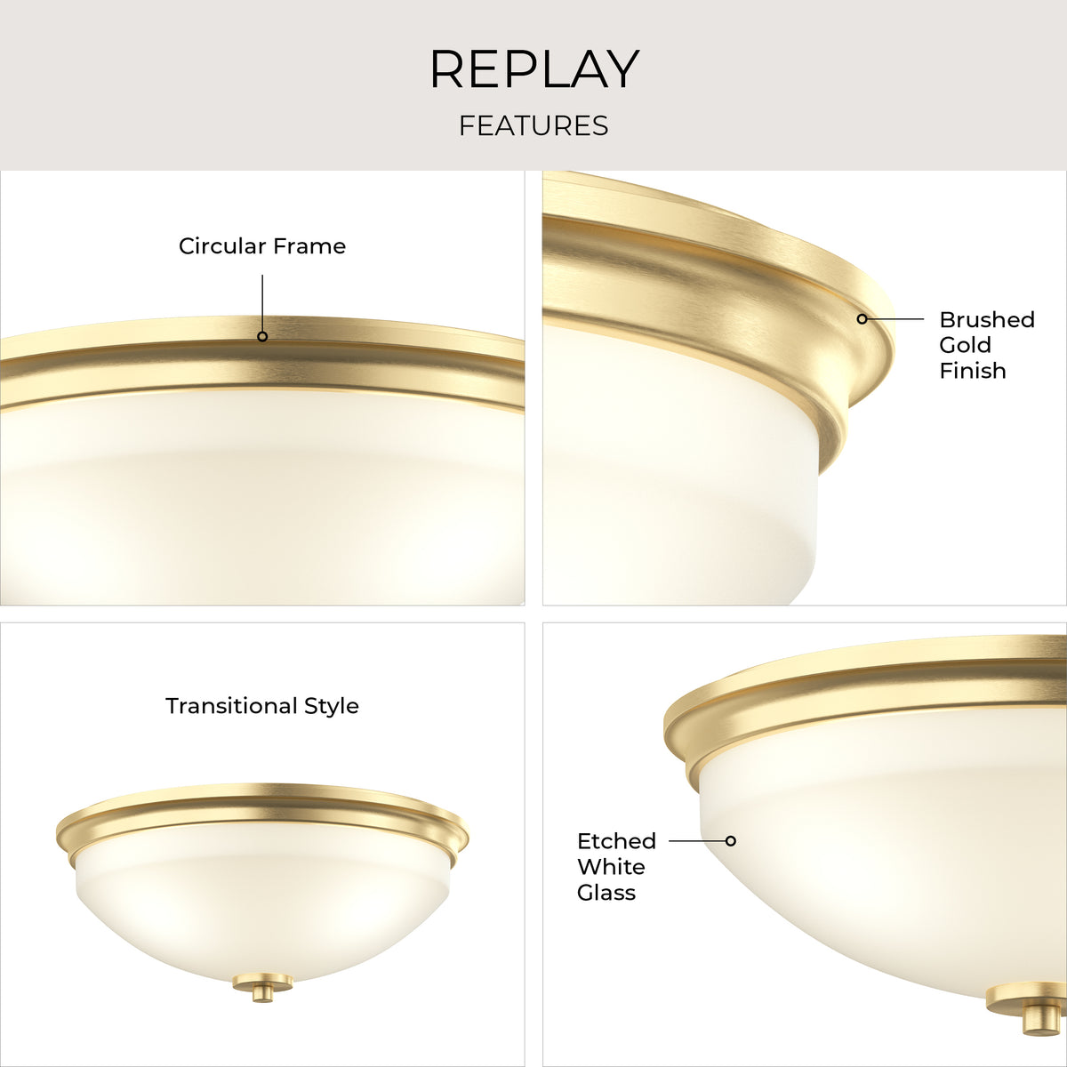 Ceiling light fixture with labeled features on a white background 
