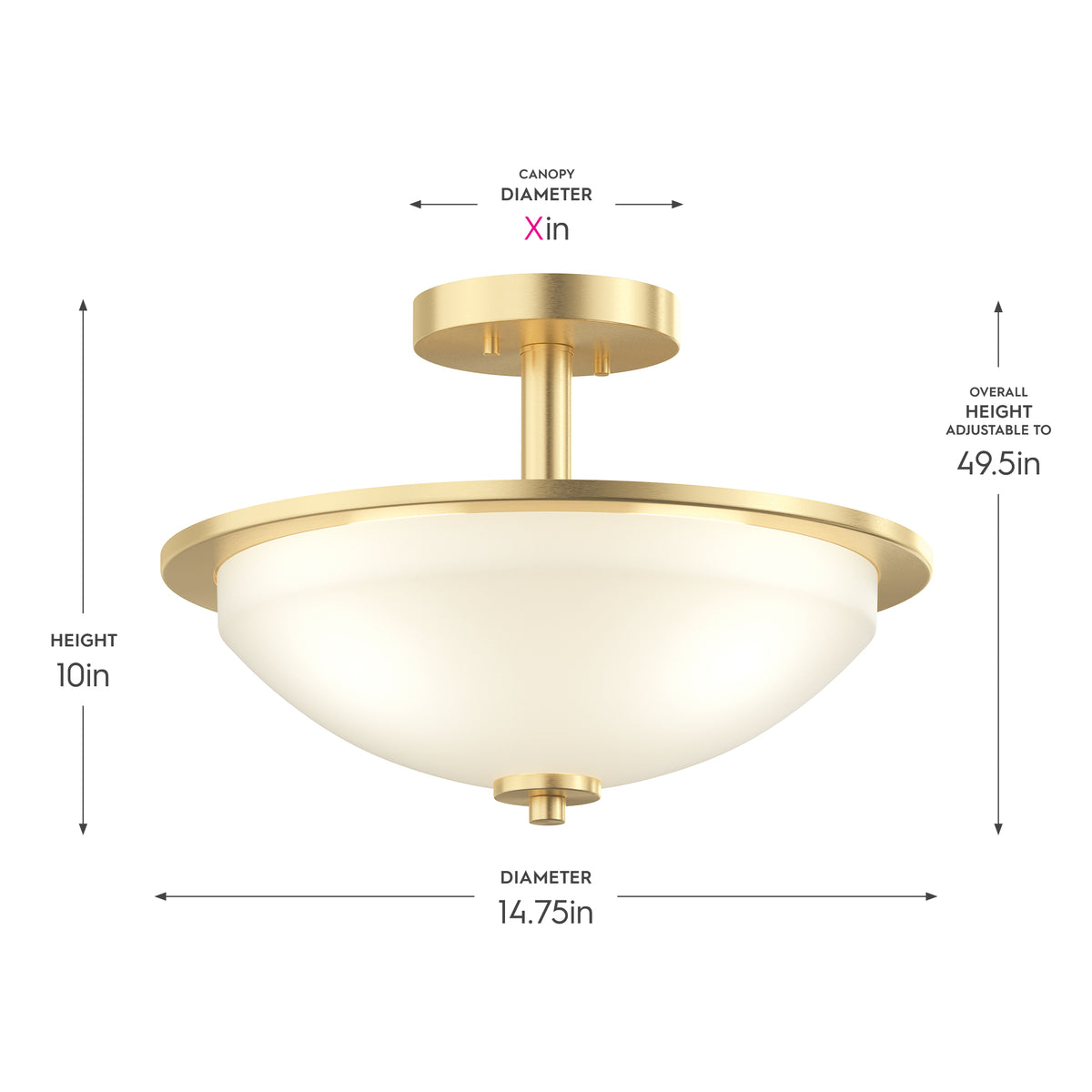 ceiling light fixture with measurements on a white background 