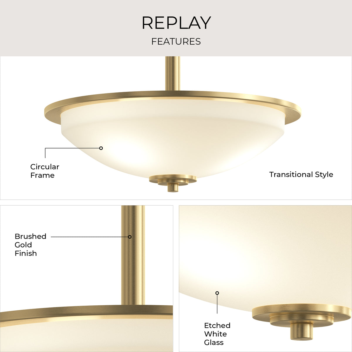 Ceiling light fixture with labeled features on a white background  