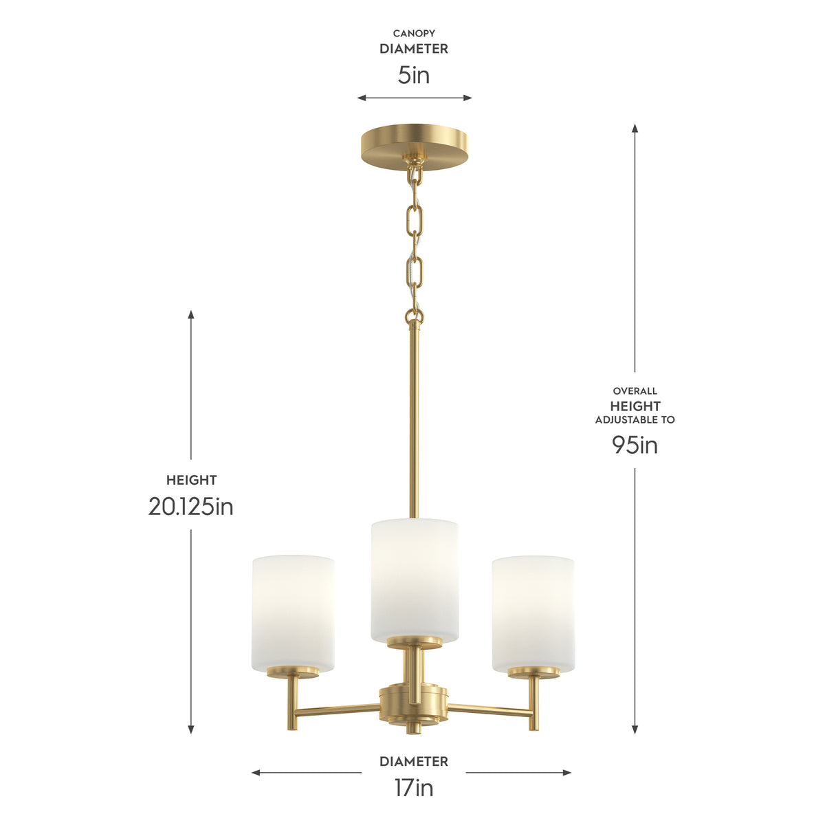 Pendant light with dimensions on a white background 