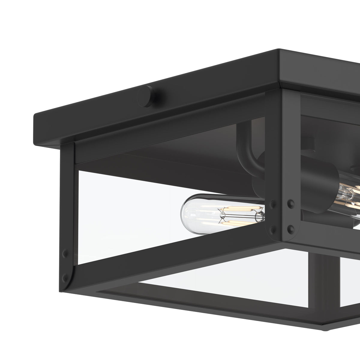 Black square ceiling light fixture on a white background