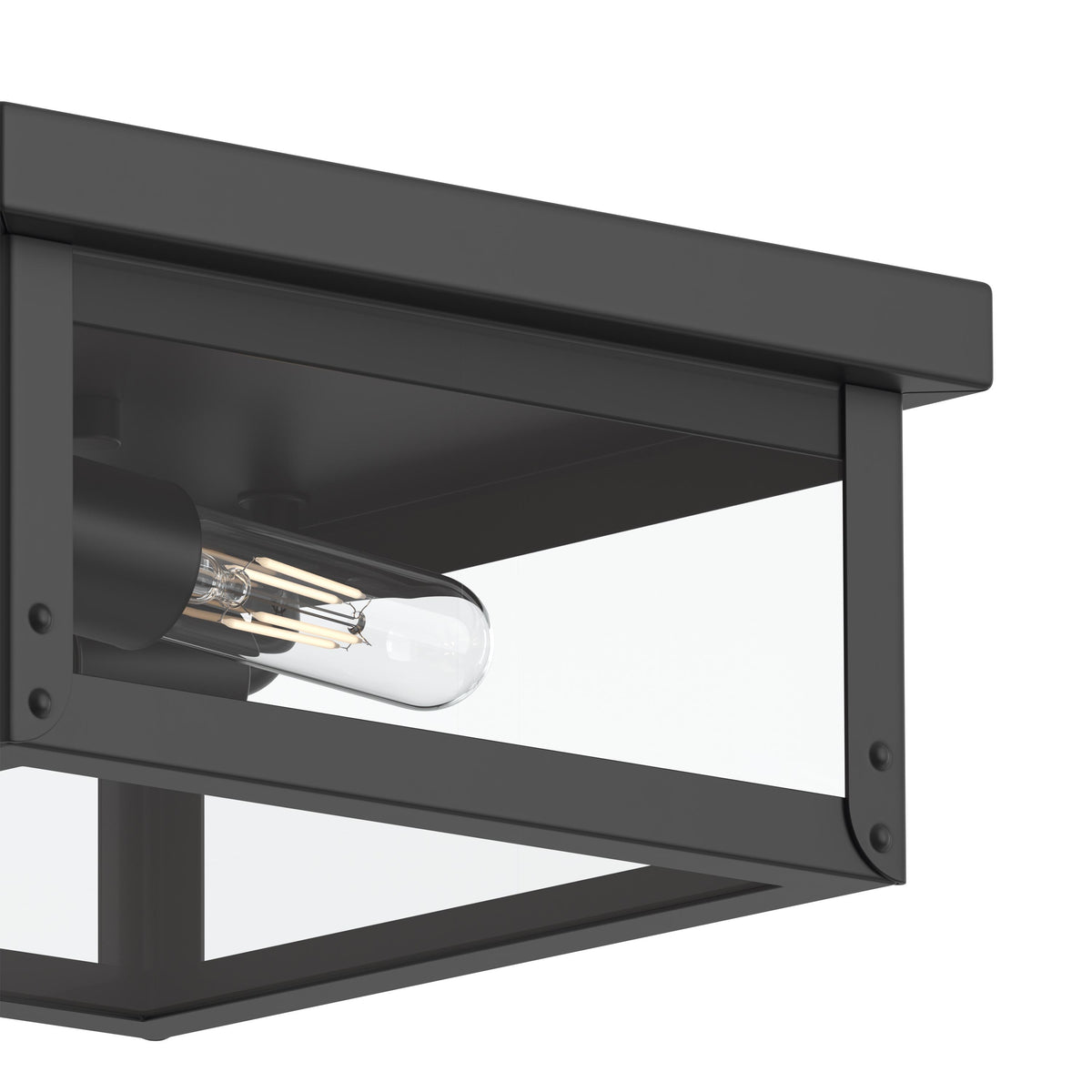 Black outdoor ceiling light fixture on a white background